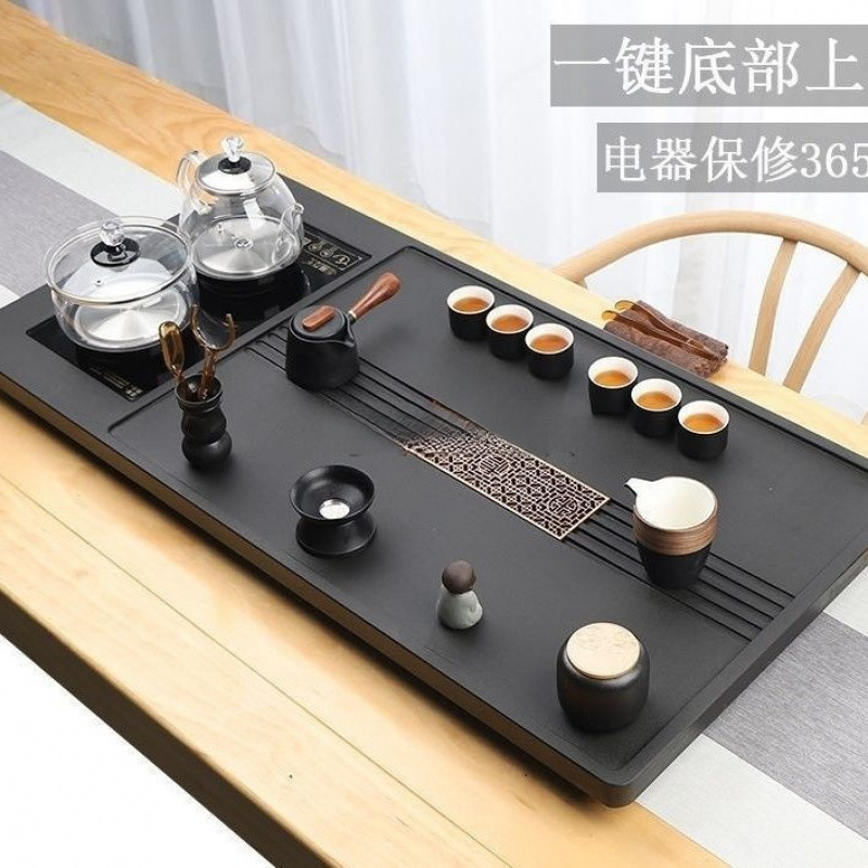 天然乌金石茶盘全自动上水茶台烧水壶一体电磁炉茶海茶具套装家用