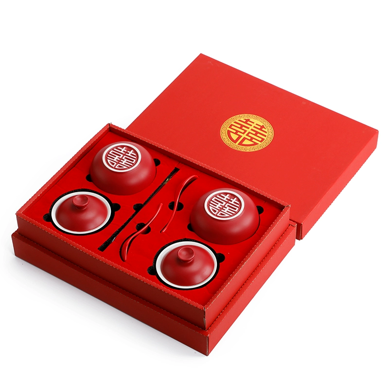 Tea cup, festive red tea set, ceramic gift box