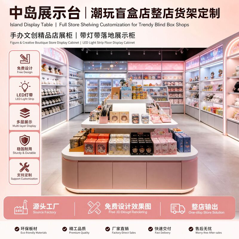Trendy Toy Store Boutique Display Cabinet, Curved Island Checkout Counter, Cultural and Creative Blind Box Figurine Toy Store Shelves, Whole Store Display Cabinet Trendy Toy Store Boutique Display Cabinet, Curved Island Checkout Counter, Cultural and Creative Blind Box Figurine Toy Store Shelves, Whole Store Display Cabinet