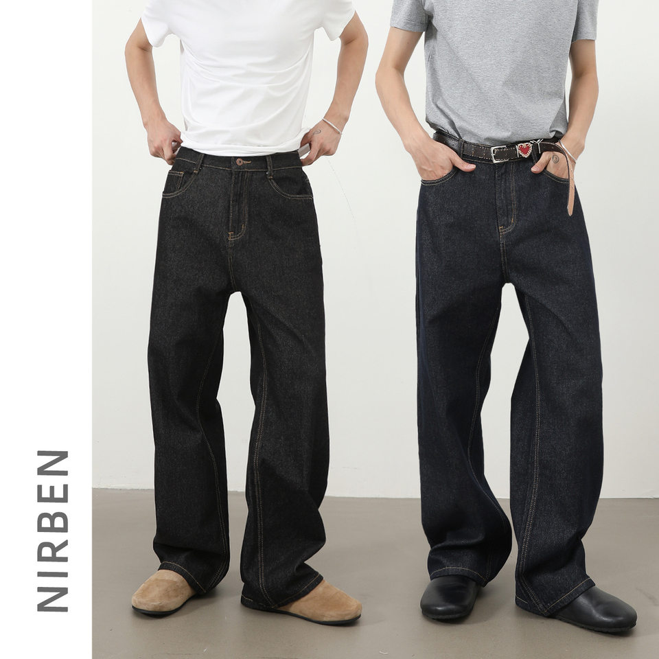 Quần jean nam ống thẳng lưng thun lửng, form rộng thoải mái — Màu cơ bản: Đen, Màu xanh hoài cổ, màu xanh cơ bản, màu xanh denim