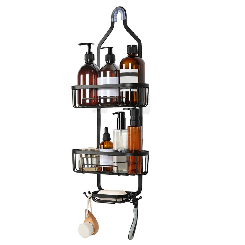 Wrought Iron Bathroom Hanging Shower Storage Rack, Overhead Shower Rack, Shower Storage Rack with Razor and Sponge Hooks