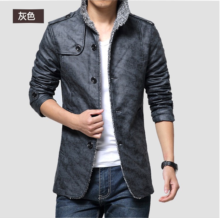 Cross-border Amazon hombres ropa fábrica punto invierno nuevos hombres de pie collar de la PU de piel integrada abrigo caliente para la entrega