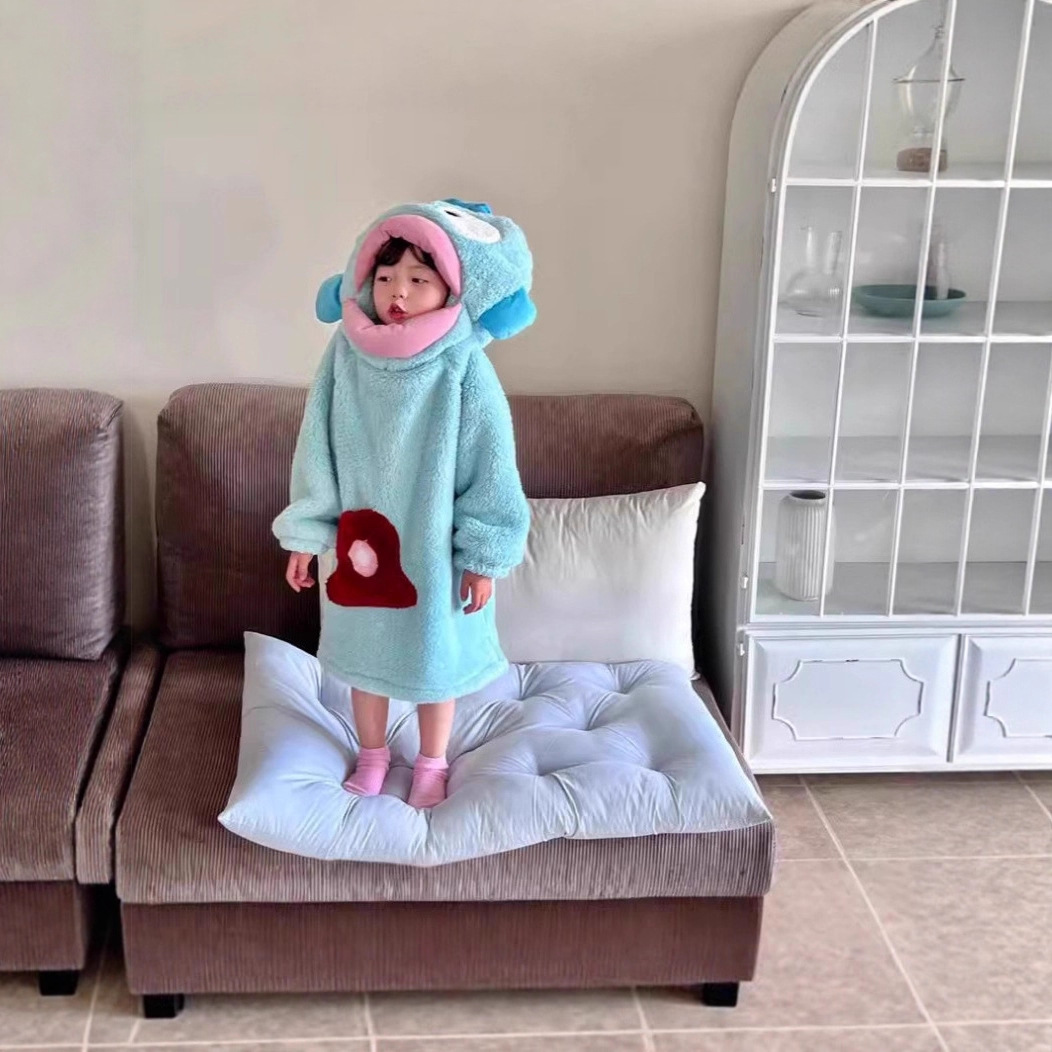 Autumn and Winter Coral Velvet Children's Cute Men's and Women's Thickened Pajamas, Nightgowns, Home Clothes