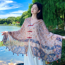时尚新款流苏巴厘纱盘扣披肩女士民族风旅拍照气质外搭披肩批发