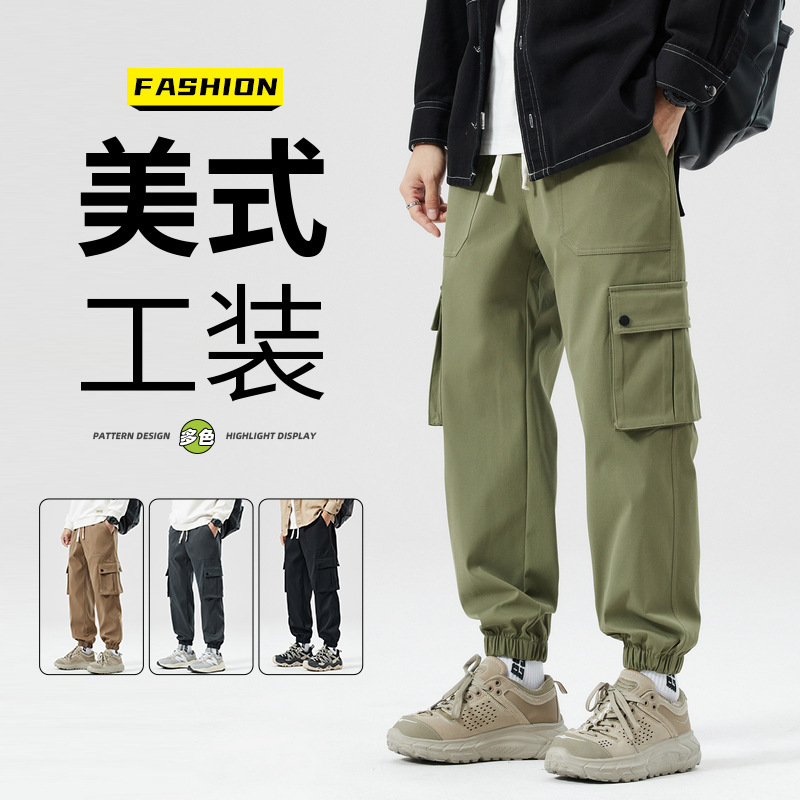 Men's Cargo Pants American Style Trendy Loose Casual Pants Cool Multi-Pocket Jogger Pants Retro Fashion Parachute Pants Tapered Fit