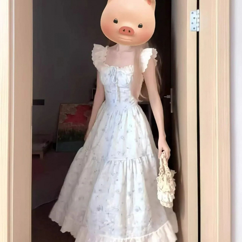 French-Style Elegant Dress for Women, Summer Long Floral Dress, 2026 New Model, Waist-Cinching Lace Trim, Seaside Vacation Style