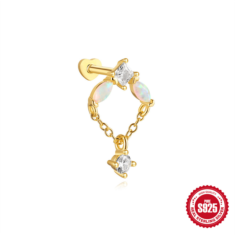 Nuevo estilo s925 plata de ley estilo caliente micro-incrustación circón flor oreja hueso clavo comercio exterior transfronterizo serie Opal arete perforador