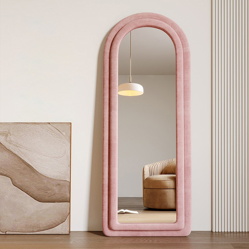 Espejo de cuerpo entero para el hogar Espejo de cuerpo entero para colgar en la pared Dormitorio de niña Sala de estar Red Celebridad Retro Francés Arco Retro Espejo de piso
