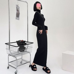 高个子秋冬高领超长拖地毛衣裙长袖修身打底针织连衣裙女气质百搭