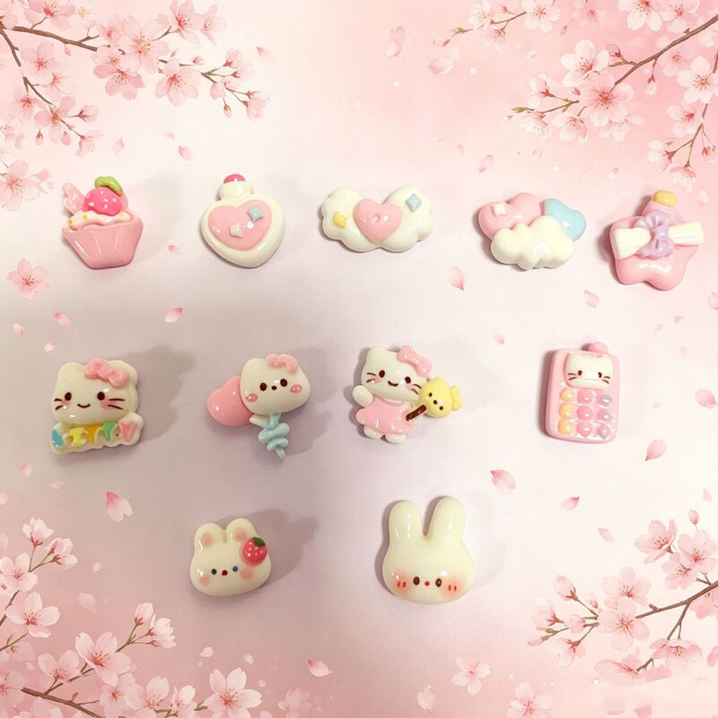 Versatile New High-Quality Mini Flower Cloud Rain Cat and Rabbit Resin Accessories Cross-Border Wholesale Nail Art Cat