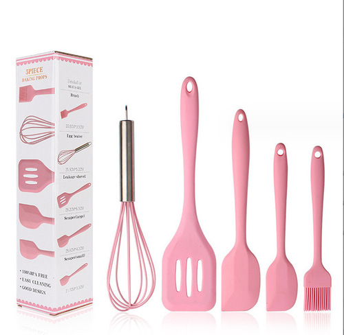 Set of five silicone baking tools: spatula, oil brush, scraper, whisk - high-temperature baking tools set
