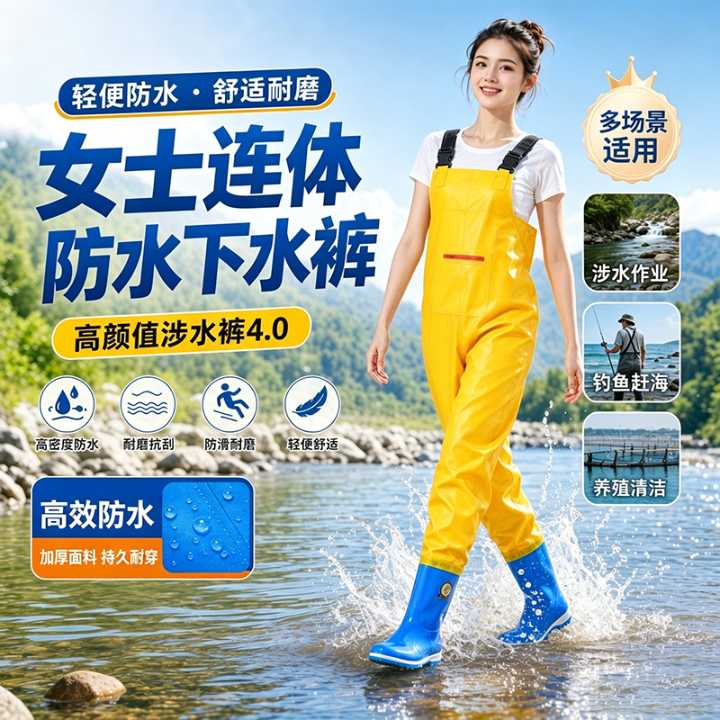Women's wading pants, beach fishing gear, adult half-body wading suit, fishing suit, water shoes, one-piece wading suit, full-body rain pants wholesale