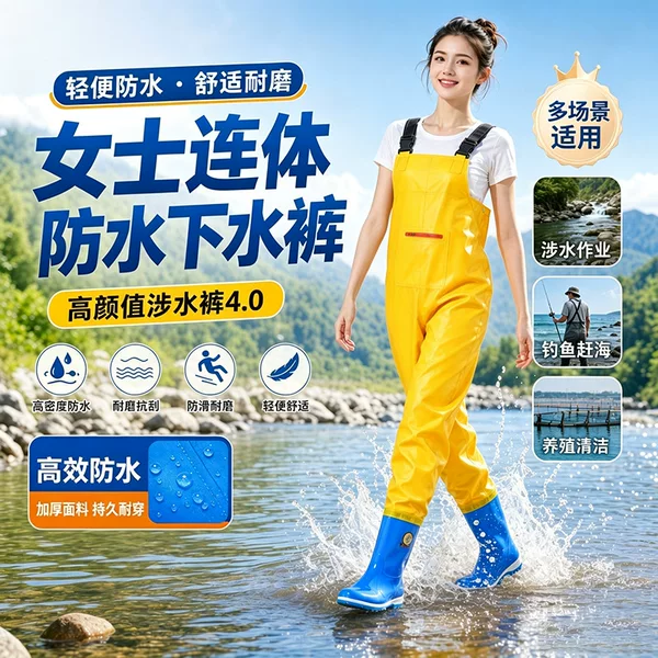Women's wading pants, beach fishing gear, adult half-body wading suit, fishing suit, water shoes, one-piece wading suit, full-body rain pants wholesale