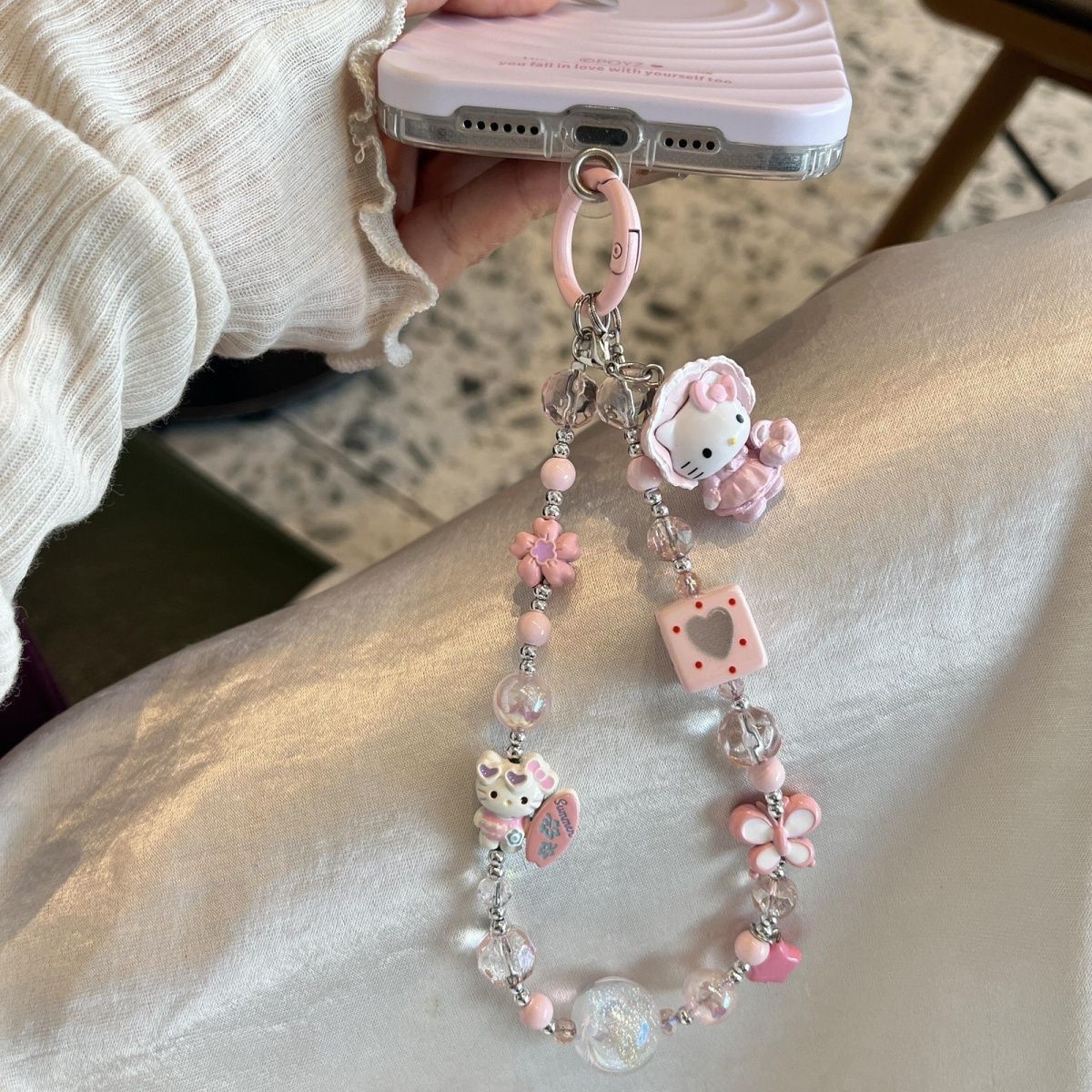 Ins Wrist Girl Lanyard Kitty Mobile Phone Chain Hanging Chain Pendant Ccd Camera Pendant Beads
