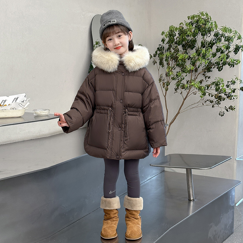 子供用冬用綿入りコート、厚くて暖かい、無地、大きなファー襟のダウンコート、女の子用、防寒冬服、トレンディ|undefined