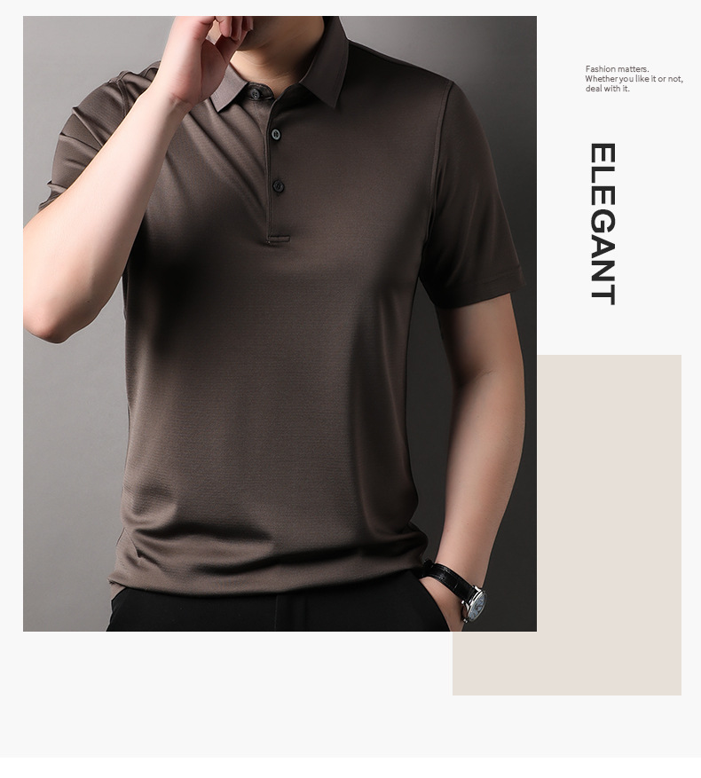 Áo polo nam tay ngắn lụa tơ tằm cổ bẻ phong cách thời trang mùa hè — Cà phê 85088 chi tiết 3
