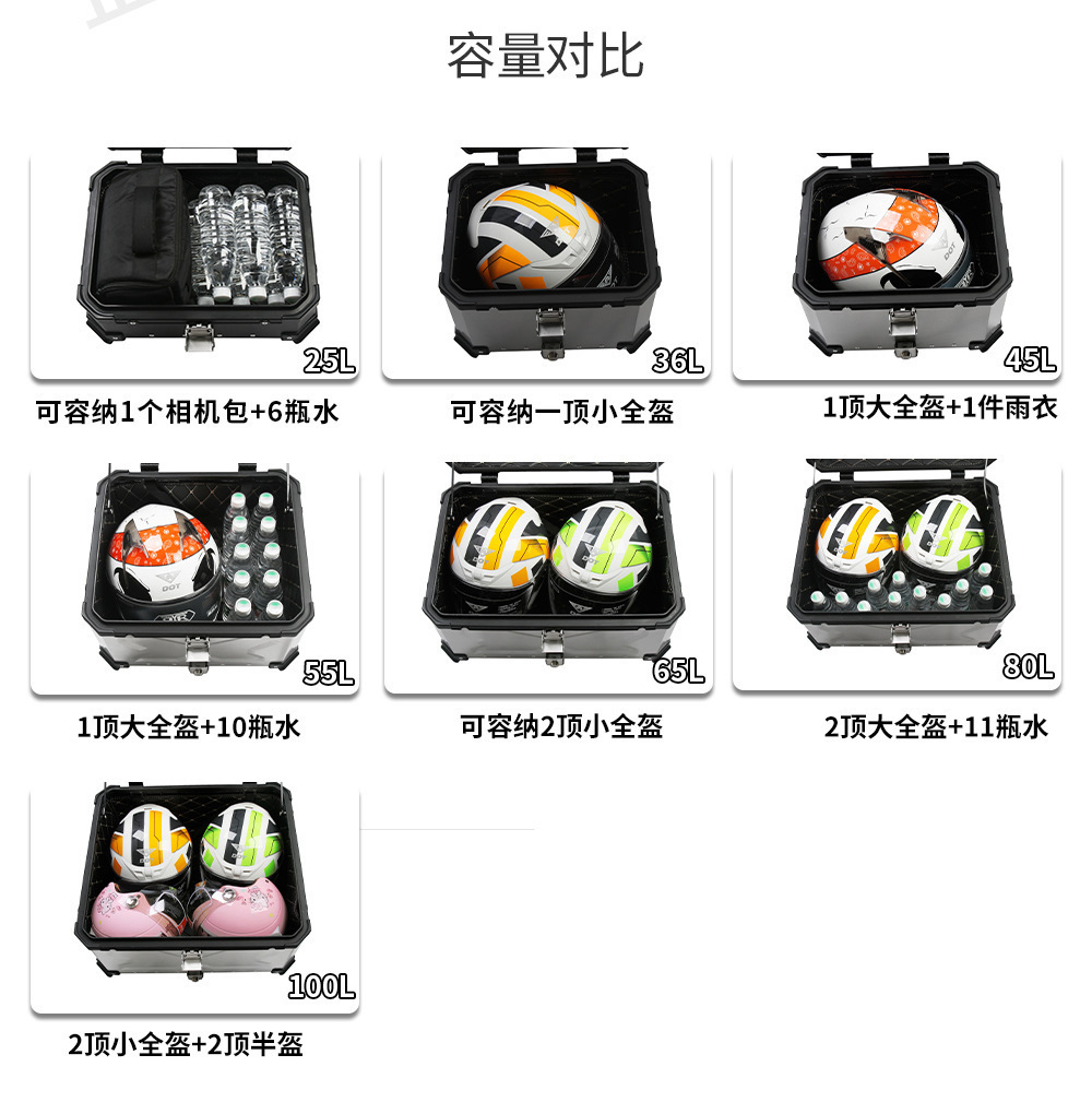 Stainless steel bottom plate waterproof quick release motorcycle trunk aluminum alloy tail box 28L/36L/45L/55L/65L