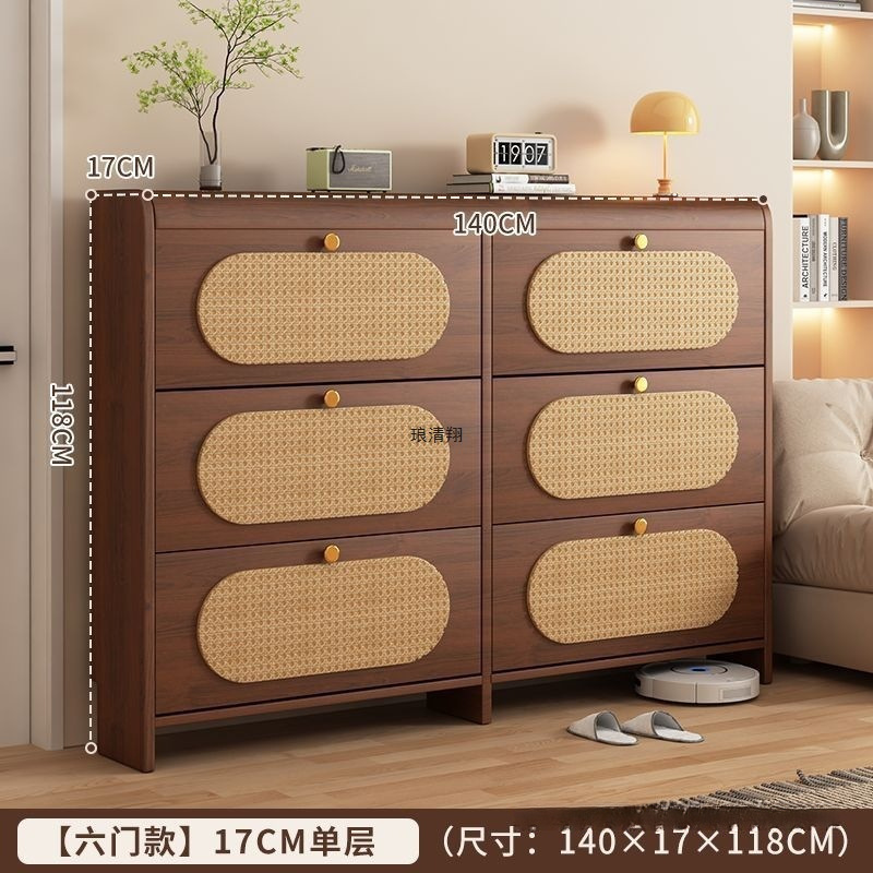Medieval Style Ultra-Thin Tipping Bucket Rattan Shoe Cabinet for Home Entrance New Style 25 Popular Entrance Cabinet Integrated Solid Wood Color Shoe Rack