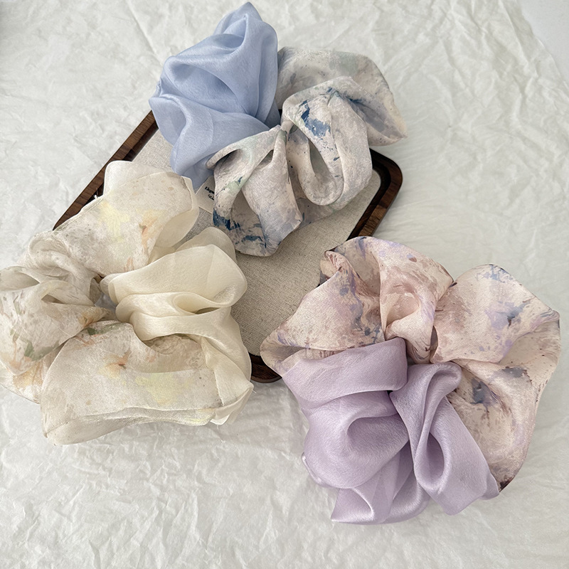 2026 New Satin Large Floral Scrunchie Hair Tie, New Chinese Style Fashion Girl Hairband, Boutique Hair Accessory