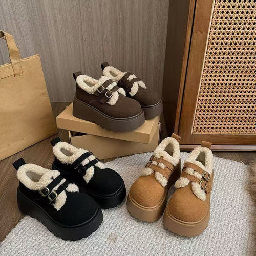 High-face-value platform sole all-inclusive retro plus velvet platform Birken shoes for women's height increasing and thick warm shoes New autumn and winter