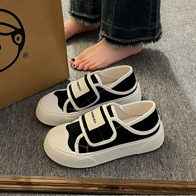 Холщовые полутапочки для женщин, новинка лета 2024, белые туфли на липучке на толстой подошве, повседневные слипоны для двух видов одежды