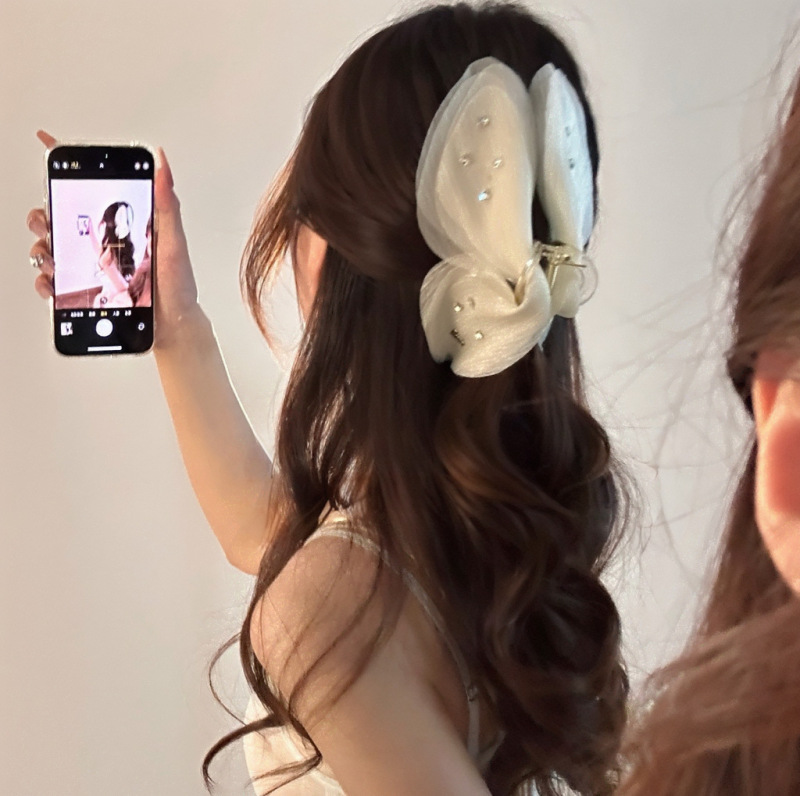 アクリルラインストーンメッシュバタフライクリップレディースファッションハイエンドヘアクリップミディアムヘアラージサメクリップ後頭部|undefined