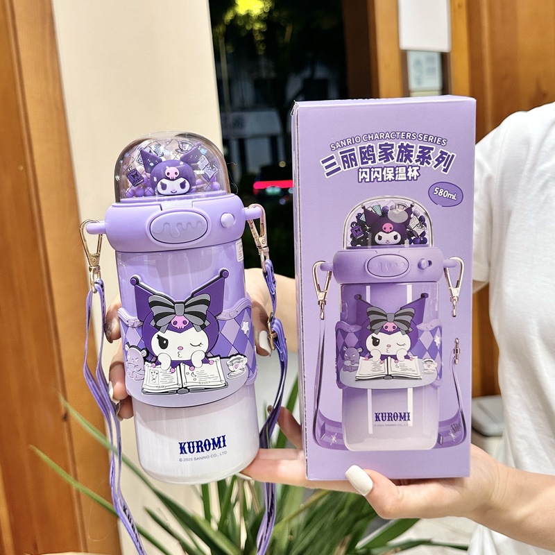 正版三丽鸥儿童水杯316保温杯学生上学便携斜跨水壶大容量吸管杯|undefined