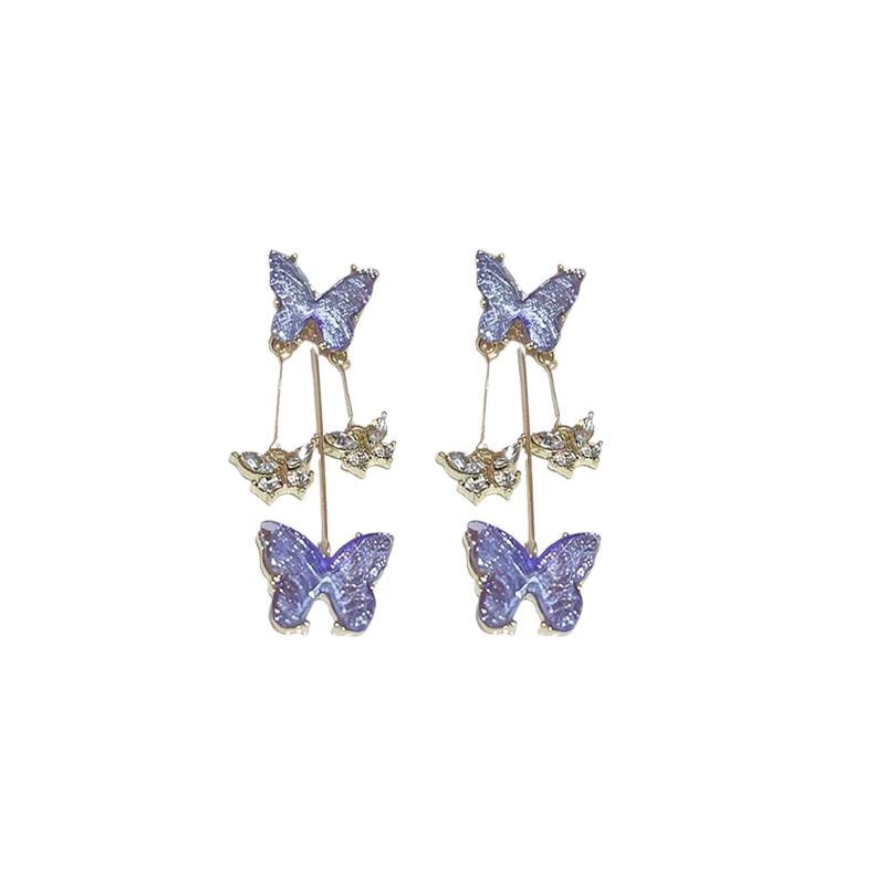 Aguja de plata con diamantes mariposa pendientes de bordilla estilo francés temperamento de moda pendientes pequeños frescos pendientes al por mayor para mujeres de alta calidad