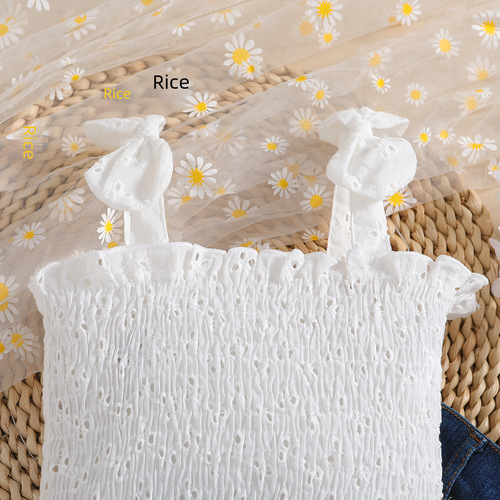 Cross-border Kids' Summer Outfit for Girls: Chic European & American-Style Strappy Top + Denim Flared Pants—Two-Piece Set, Drop Shipping Available