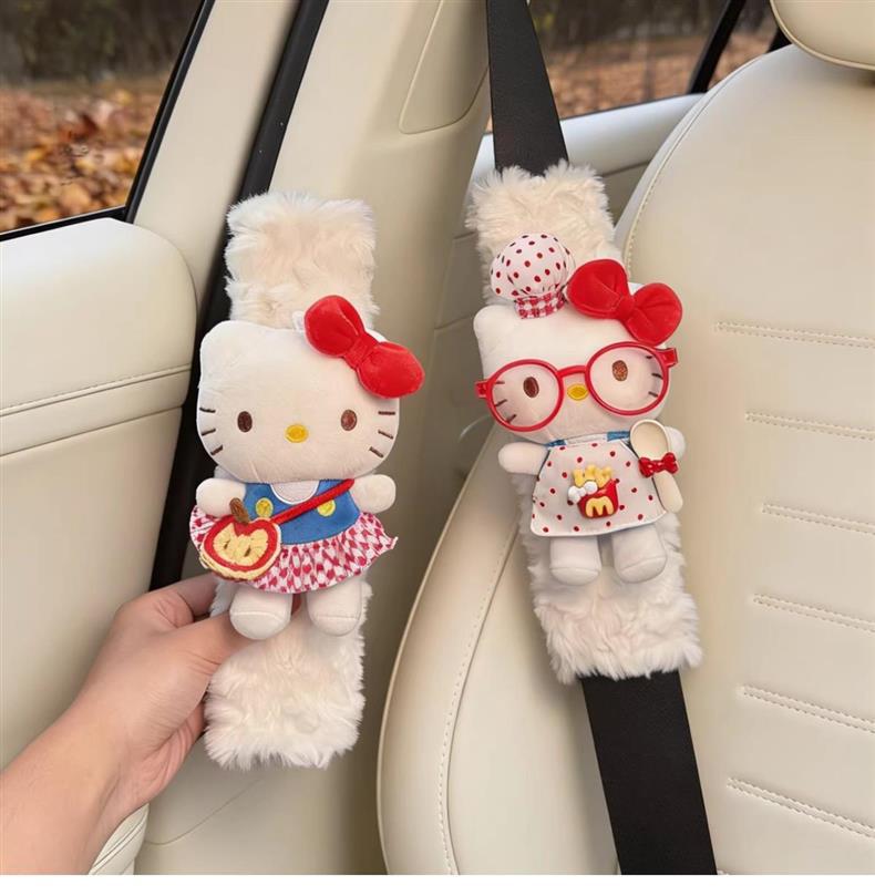 Hellokitty Car Seat Belt Shoulder Pads Car Interior Seat Belt Decoration Anti-Wear Clothing Couple Set for Women