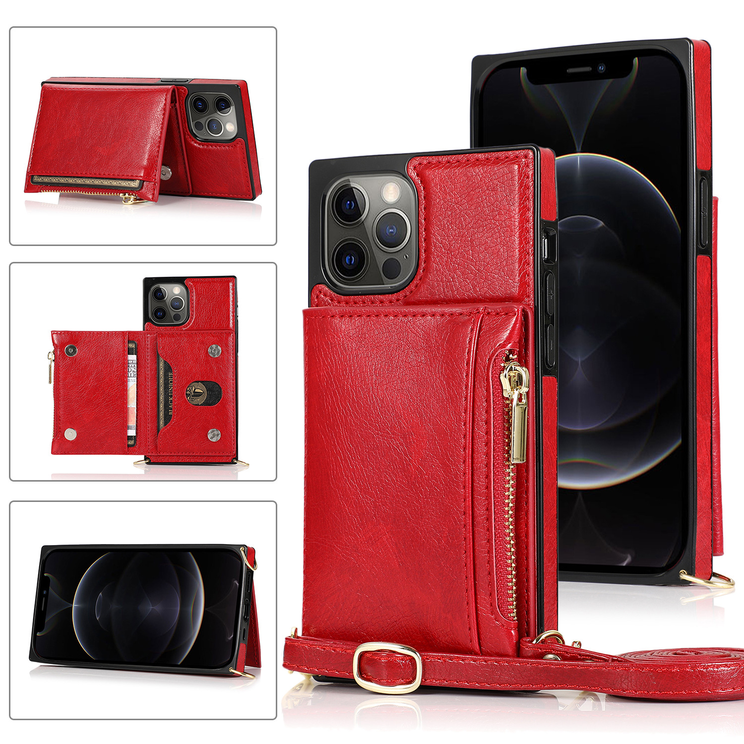 Phone Wallet Case With Card Holder And Crossbody Strap For Iphone_voghion.com
