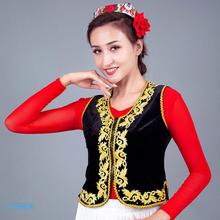 新疆马甲舞蹈服维吾尔族演出贴花女士短黑色外套带钻金丝绒女坎肩
