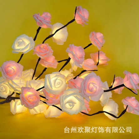 Lámpara decorativa del día de San Valentín Lámpara de amor Lámpara de color rosa Luz de clip de foto Cadena de luz Tanabata Ambiente romántico Lámpara de rama