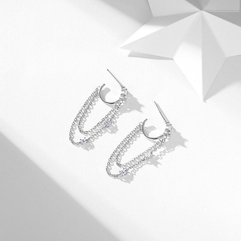 Double Chain Tassel Earrings In 925 Sterling Silver For Women_voghion.com