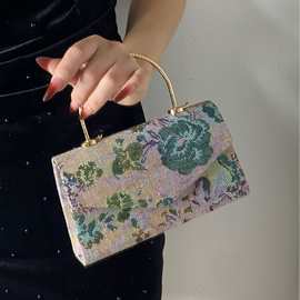 跨境新款夏刺绣印花提花女手提包复古中国风搭配旗袍礼服单肩斜挎