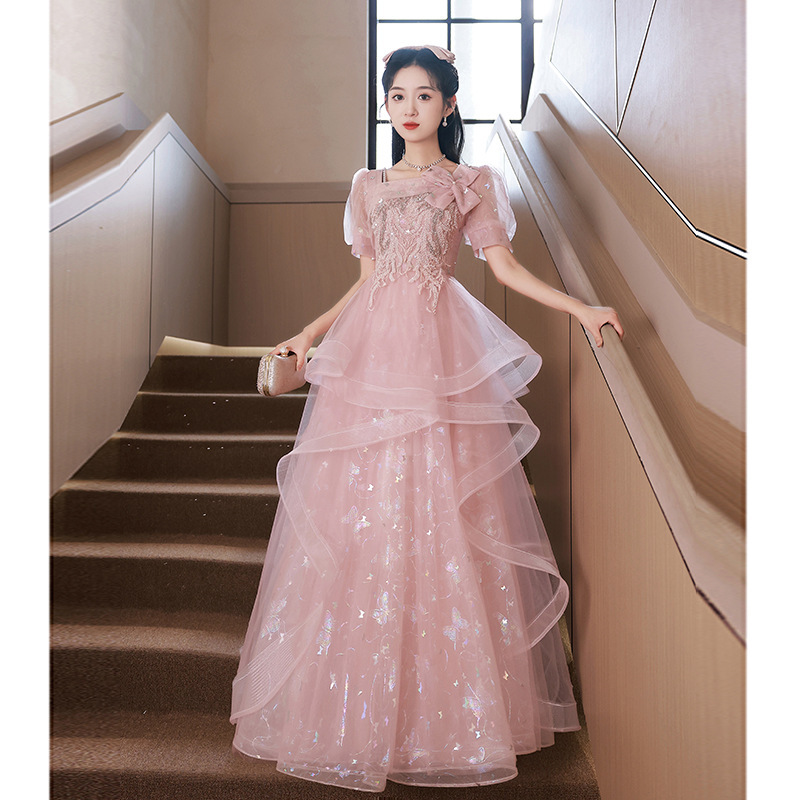 Vestido de noche rosa para mujer, nuevo modelo 2026, estilo de lujo ligero, nicho de alta gama, sofisticado, para ceremonia de mayor edad, presentación, examen de arte escénico