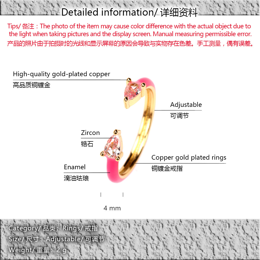 Nihaojewelry Fashion Water Drop Copper Micro-inlaid Zircon Opening Ring Wholesale Jewelry display picture 15