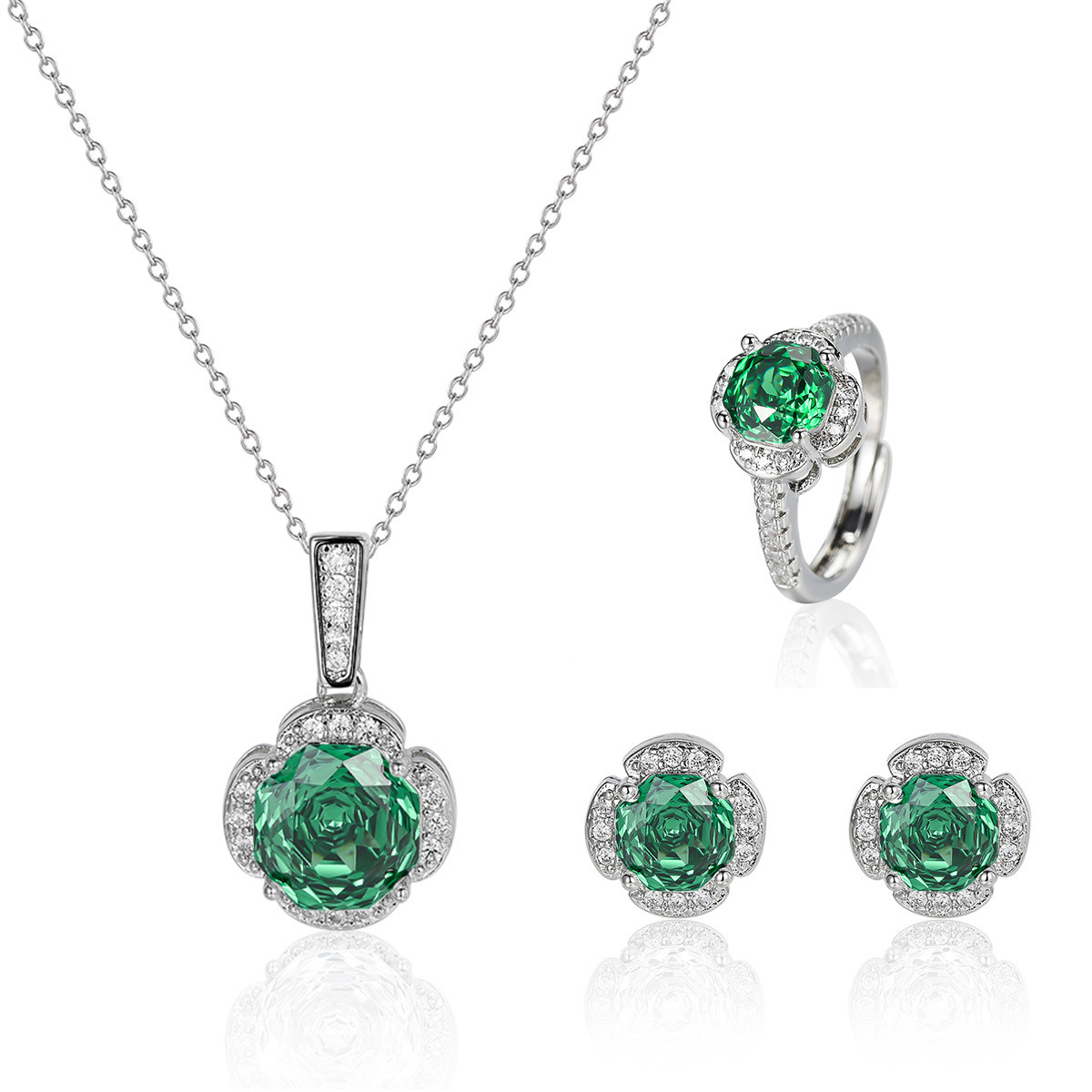 Amazon nuevo Seiko Rose Chepa Paracha collar de zircon pendientes anillo de tres piezas al por mayor