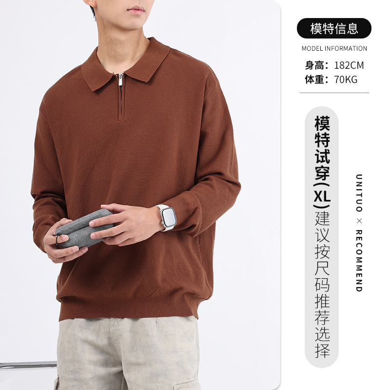 男装男士毛衣秋款polo马球针织衫轻奢高级感商务休闲长袖半拉链男|undefined