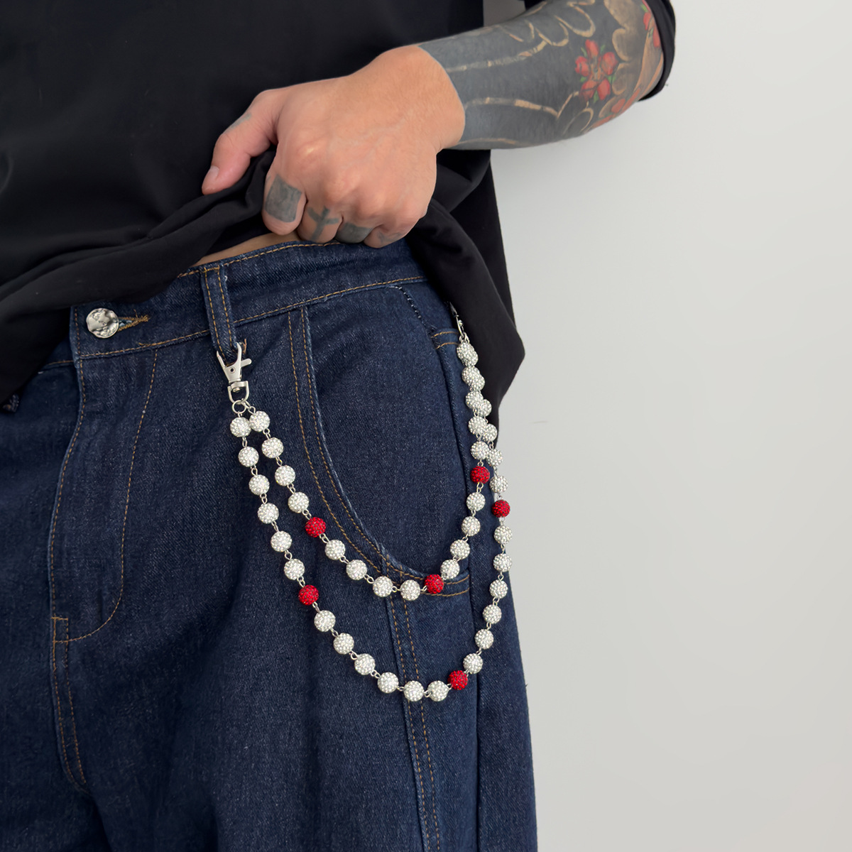 Jeans im europäischen und amerikanischen Stil für Herren, trendiger Hip-Hop-Look, hochwertiger Patchwork-Anhänger mit bunten Strasssteinen_voghion.com