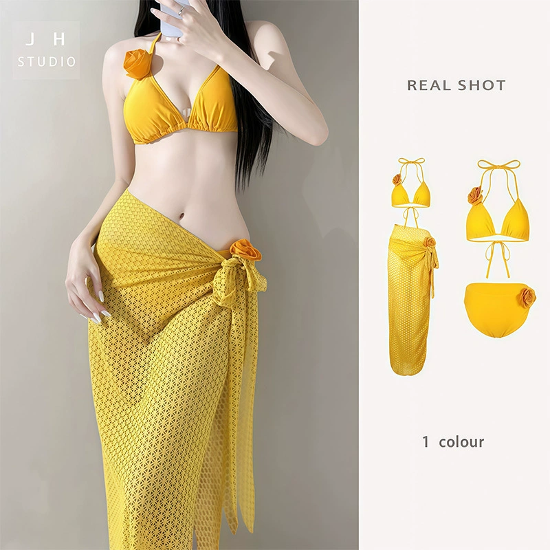 Купальник женский сплит-бикини набор из трех частей Таиланд нишевые дизайн большая длинная юбка цветы на пляже фотосессия горячий источник