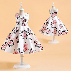 2024 Amazon New Children's Princess Dress with Bow Print, Farmhouse Knee-Length Dress Gown, Fashion Show Formal Dress for Girls