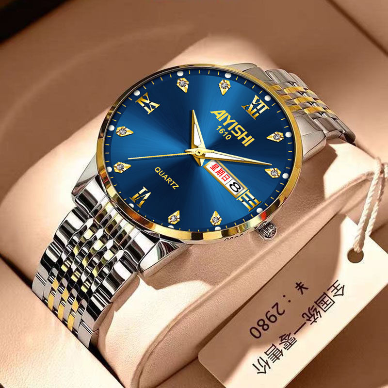 Imported movement between gold and steel with Swiss genuine goods (gold blue)