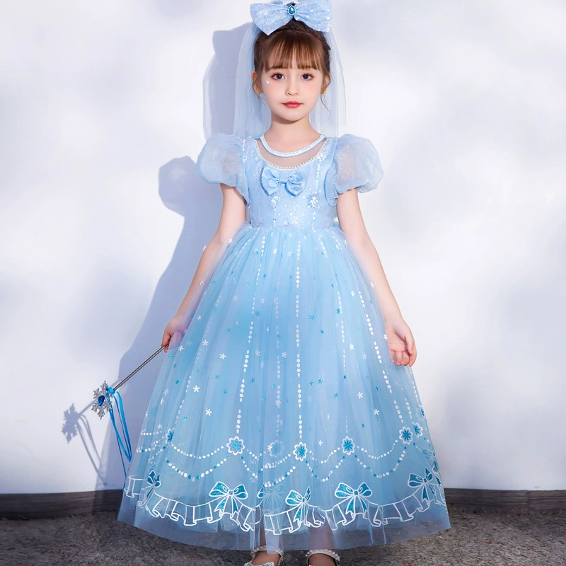Новое платье принцессы Эльзы из мультфильма «Холодное сердце 2» для девочек, летнее светящееся длинное платье, детское платье на день рождения, французский стиль