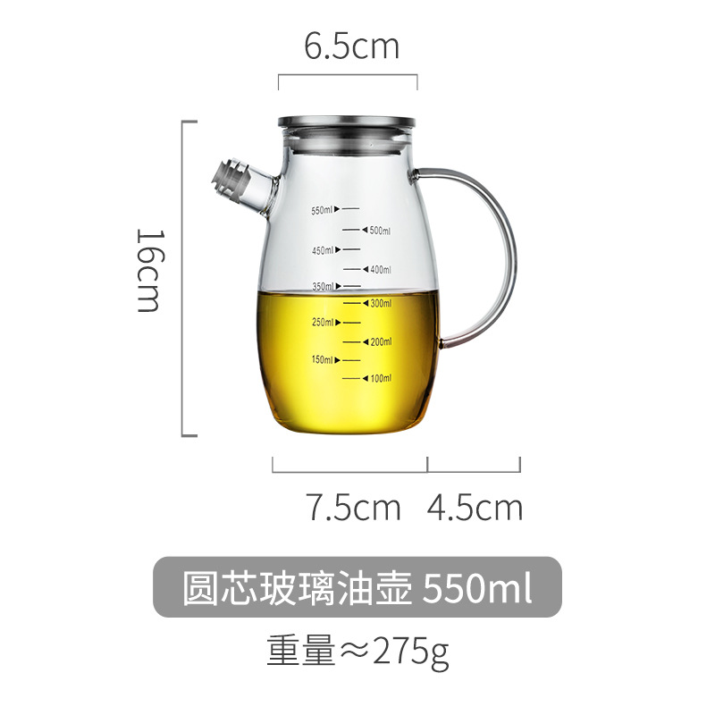 Fabricante al por mayor de recipientes de vidrio para aceite con escala, botella de aceite a prueba de fugas, recipiente para condimentos, salsa de soja, vinagre, recipiente para aceite, suministros de cocina para el hogar