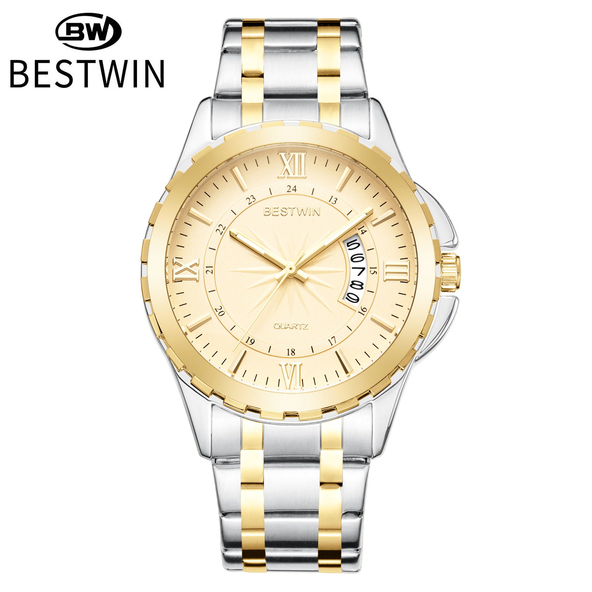 Nuevo calendario de comercio exterior reloj para hombre plato giratorio atmosférico Golden Boss BESTWIN reloj de cuarzo impermeable transfronterizo 129