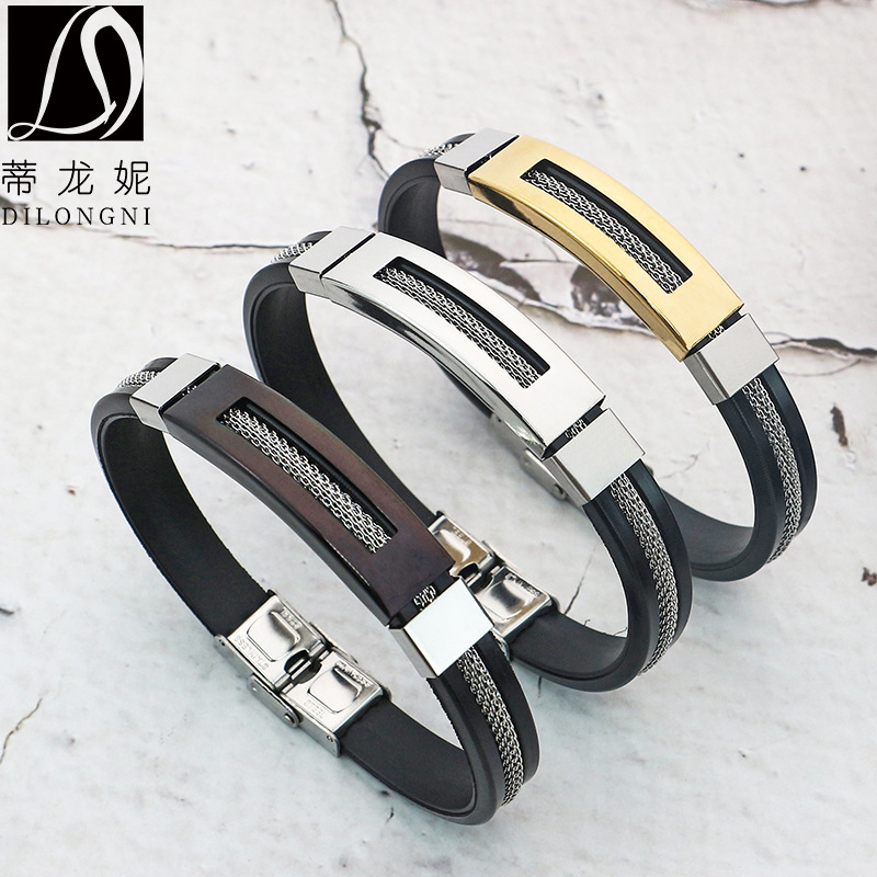 Jewelry wholesale creative hollow titanium steel men's bracelet simple trend adjustable silicone stainless steel bracelet