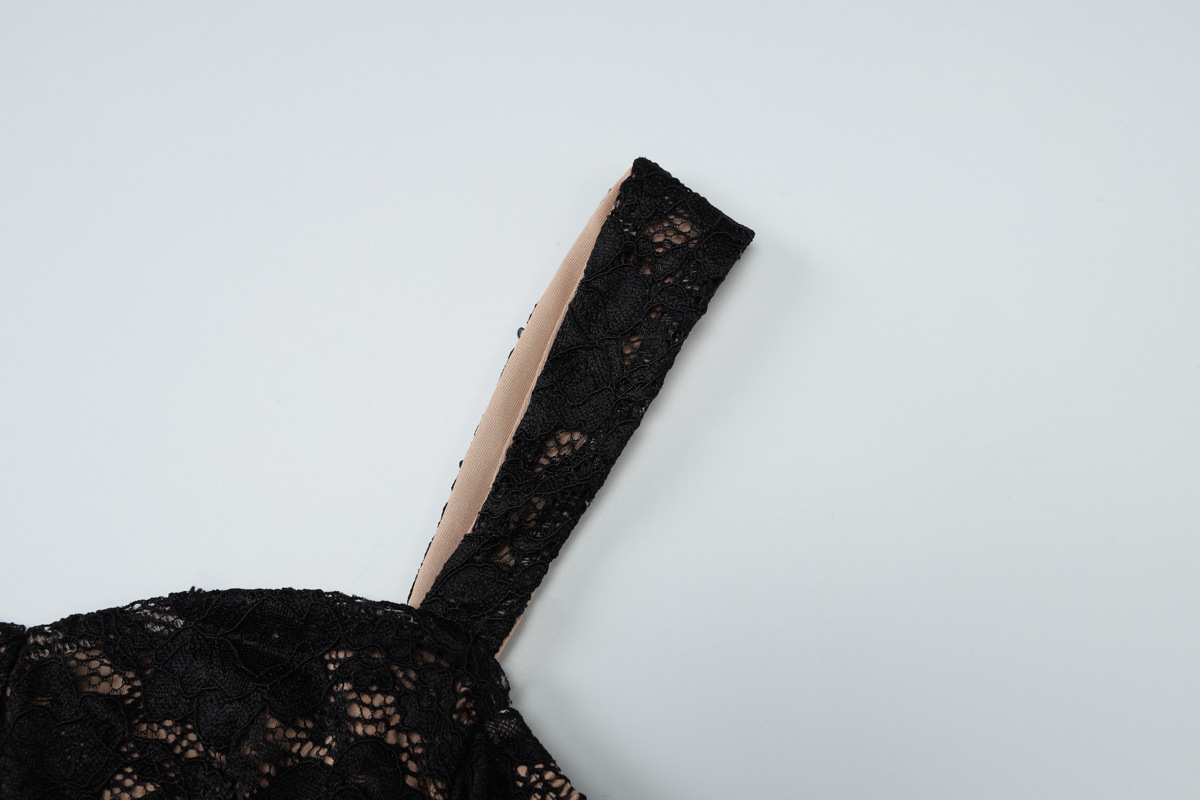 Suspenders Sexy Lace Low Cut Slim Fit Sheath Irregular Asymmetric Swing Circumference Dress