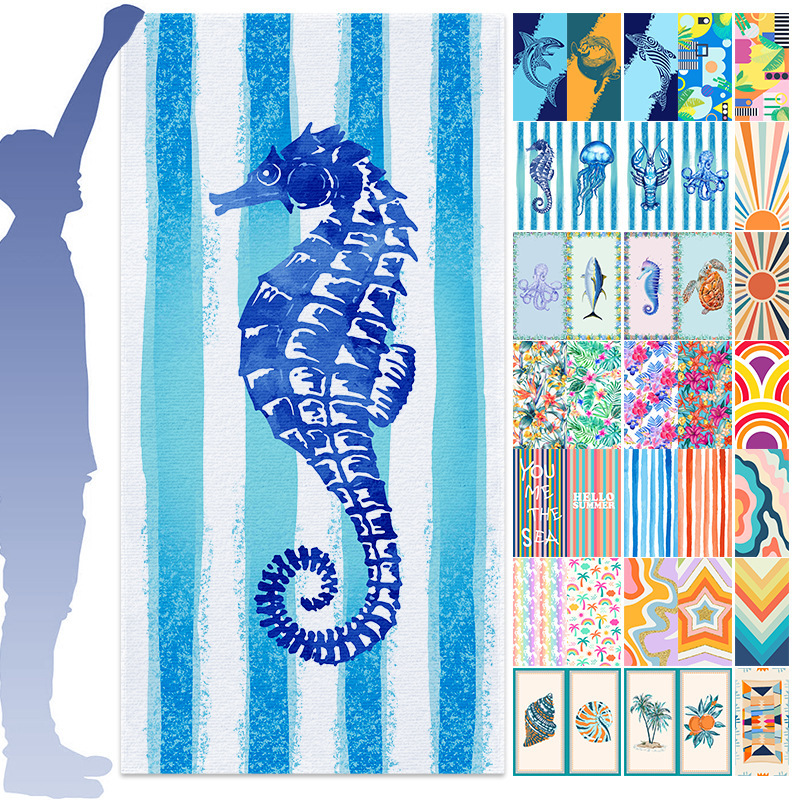 Large Cross-Border Amazon Towel Printed Beach Towel Microfiber Sports Towel Beach Swimming Bath Towel Poncho