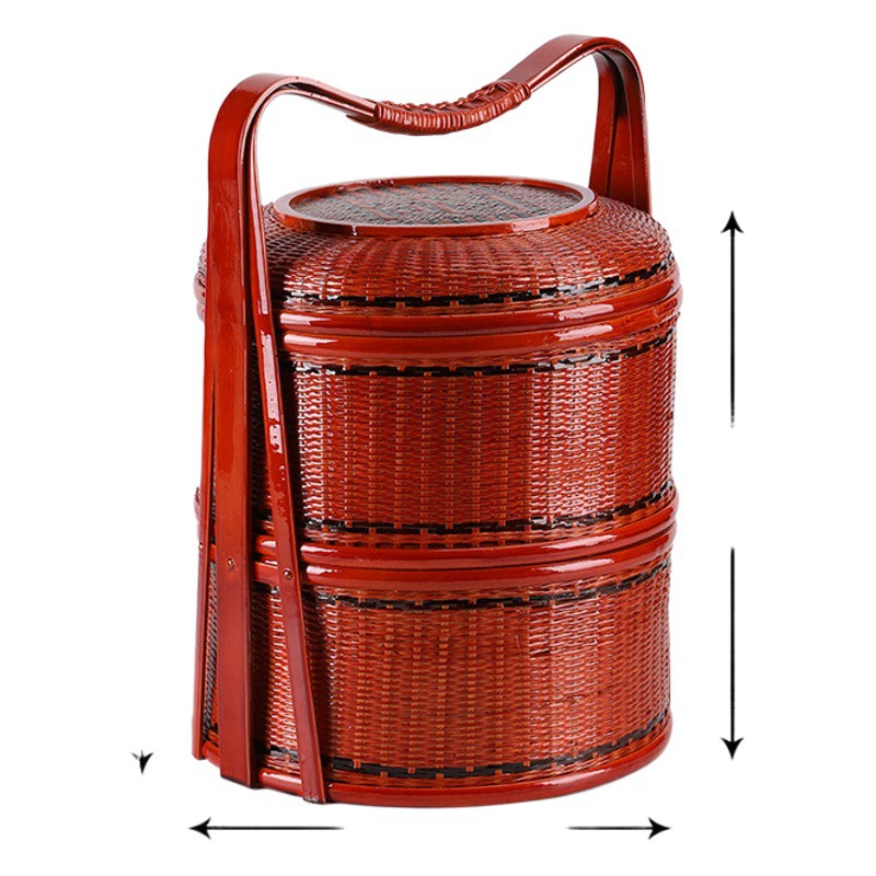 Бамбуковая Лаковая корзина Винтажная коробка для еды ручной работы Многослойная корзина для еды Корзина для фруктов Корзина для хранения Корзина для пикника Свадебная корзина Реквизит